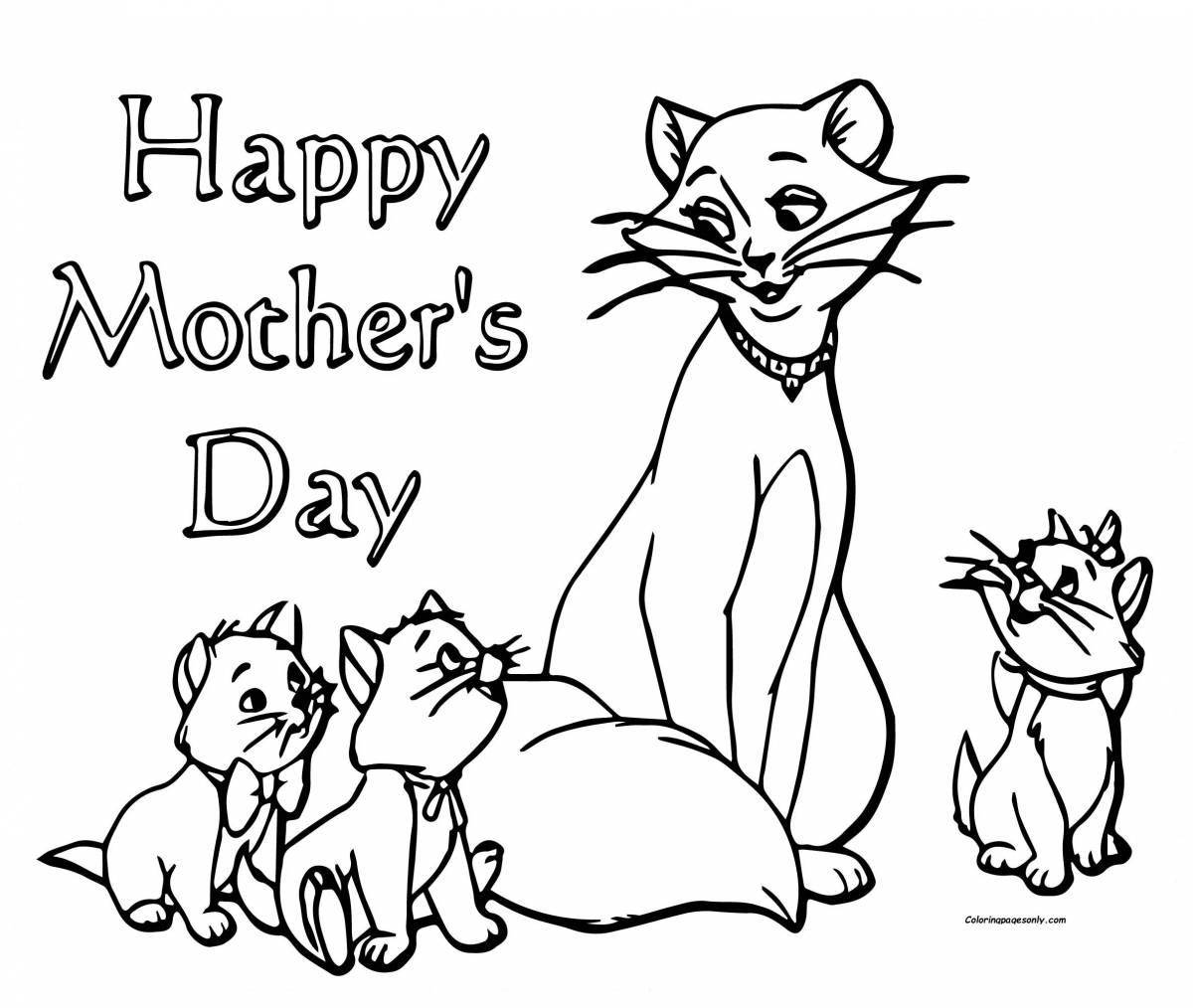 Coloring page cute cat mom