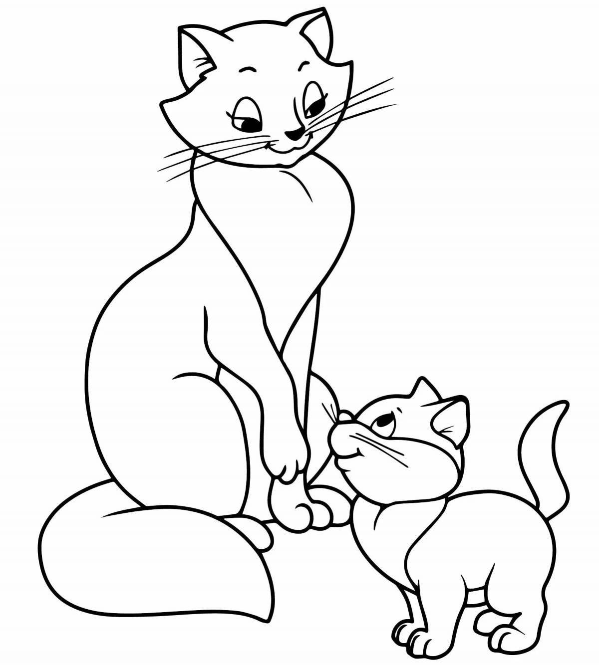 Раскраска озорная мама-кошка