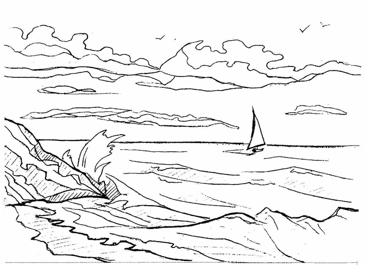Beautiful blue ocean coloring page