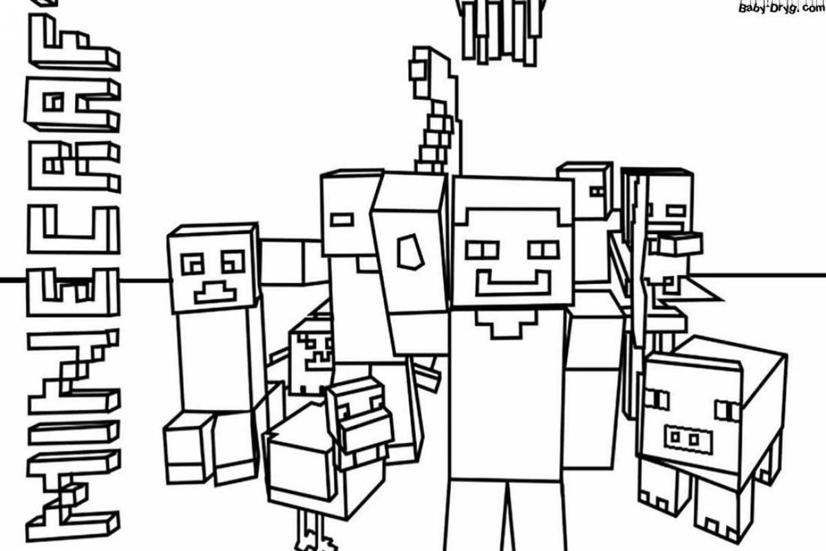 Playful minecraft heart coloring page