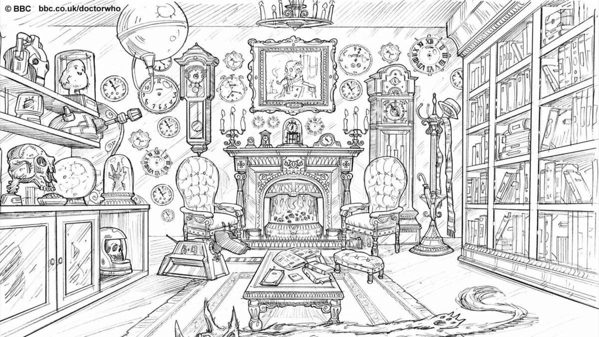 Раскраска дом с комнатами