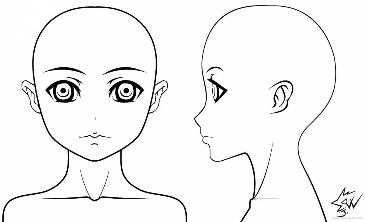 Веселая страница раскраски головы аниме