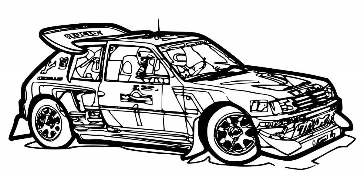 Coloring book shiny drifting cars