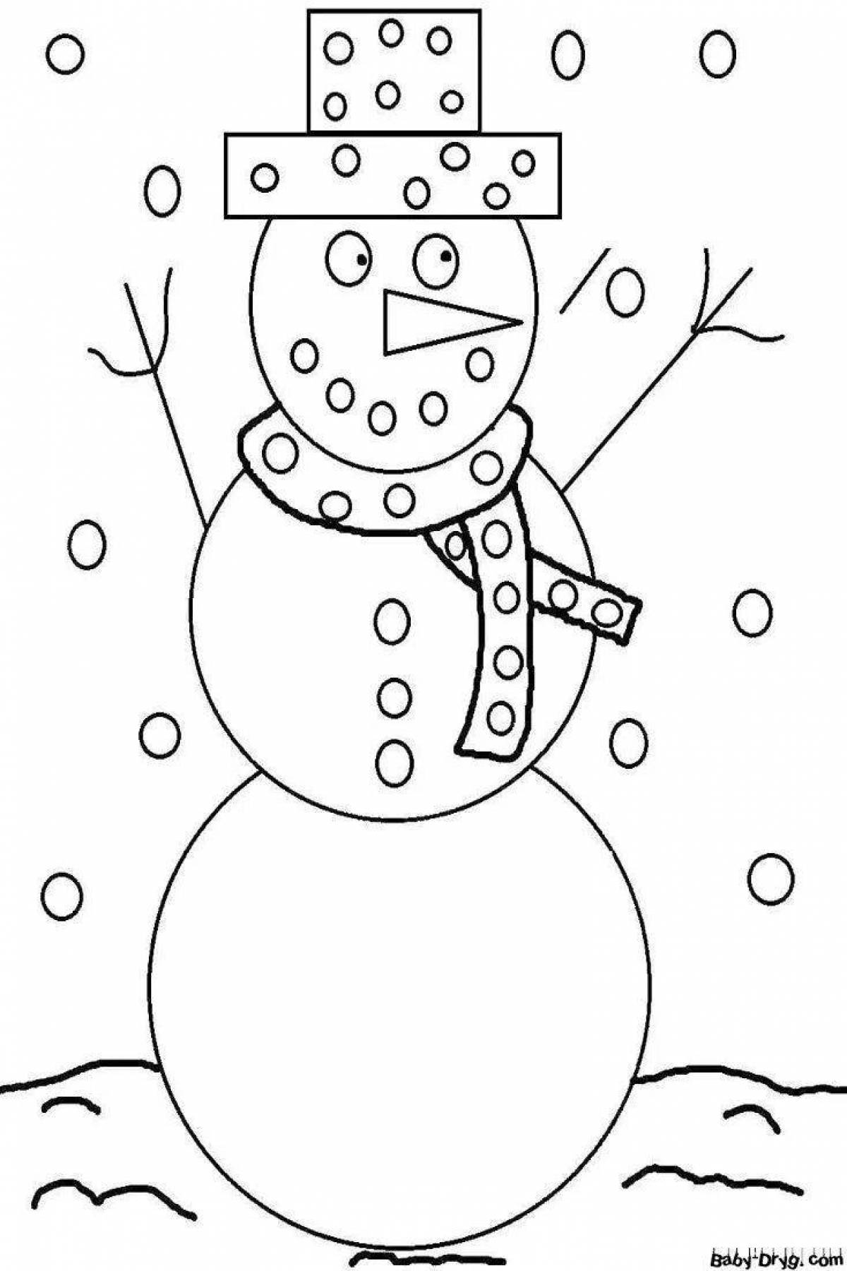 Coloring page joyful big snowman