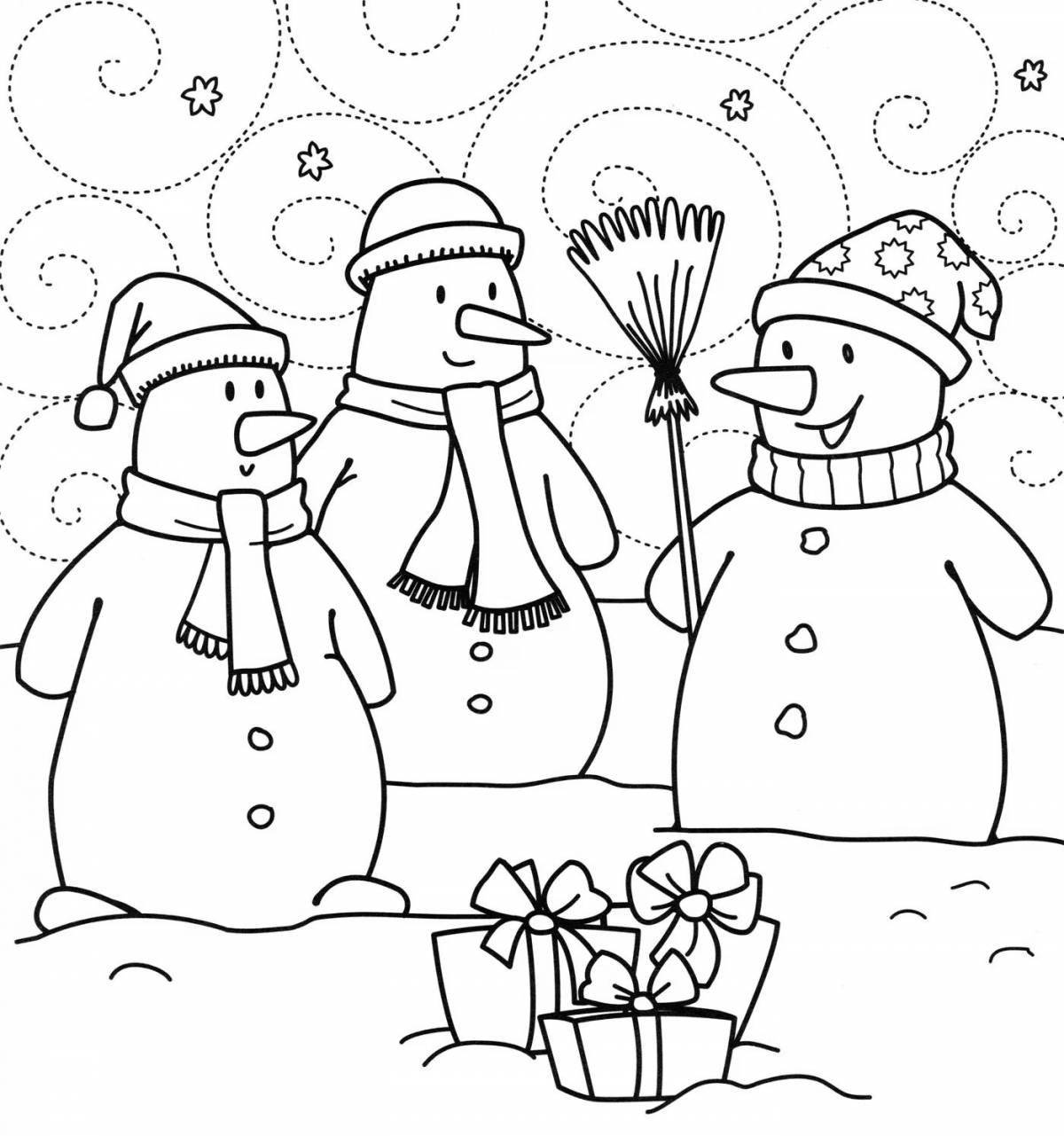 Photo Coloring book funny big snowman