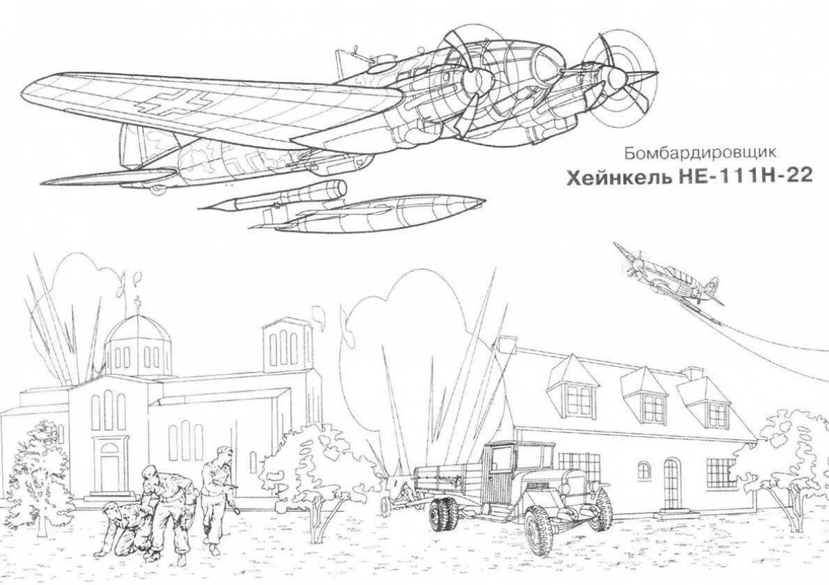 A strikingly detailed bomber coloring page