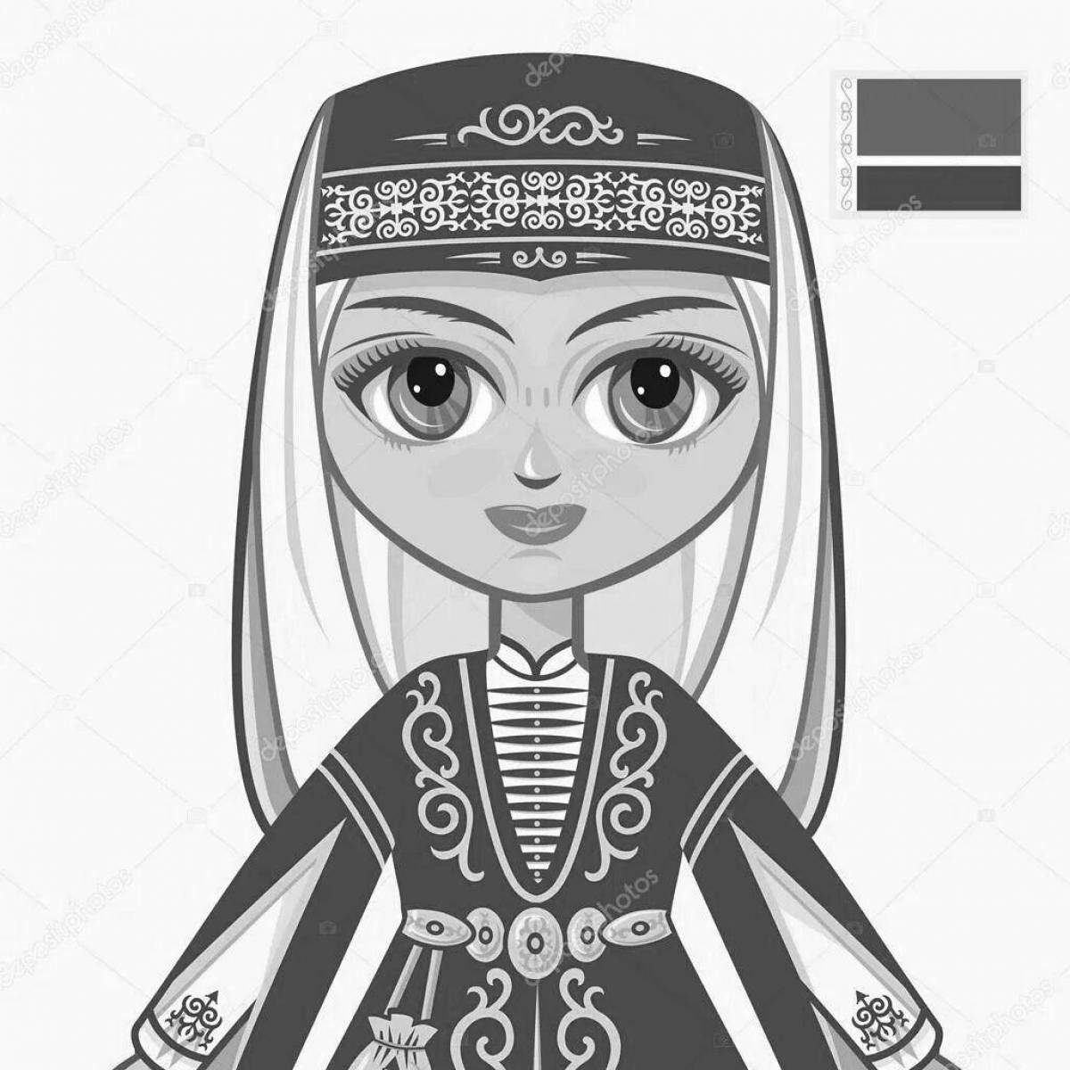 Coloring page elegant Adyghe costume