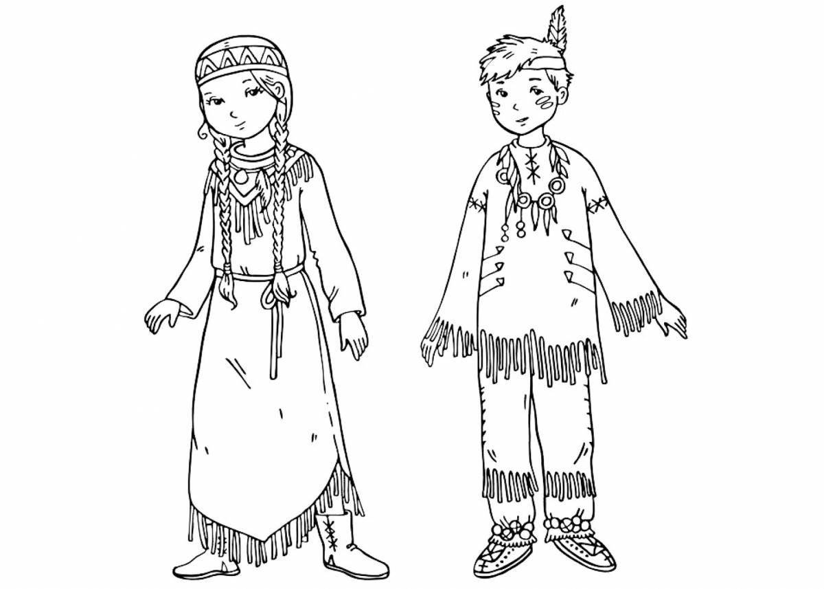 Coloring page gentle Adyghe costume