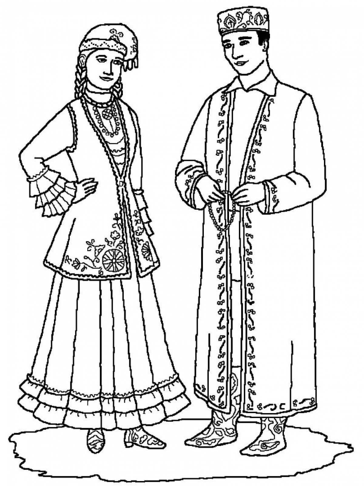 Coloring page charming Adyghe costume