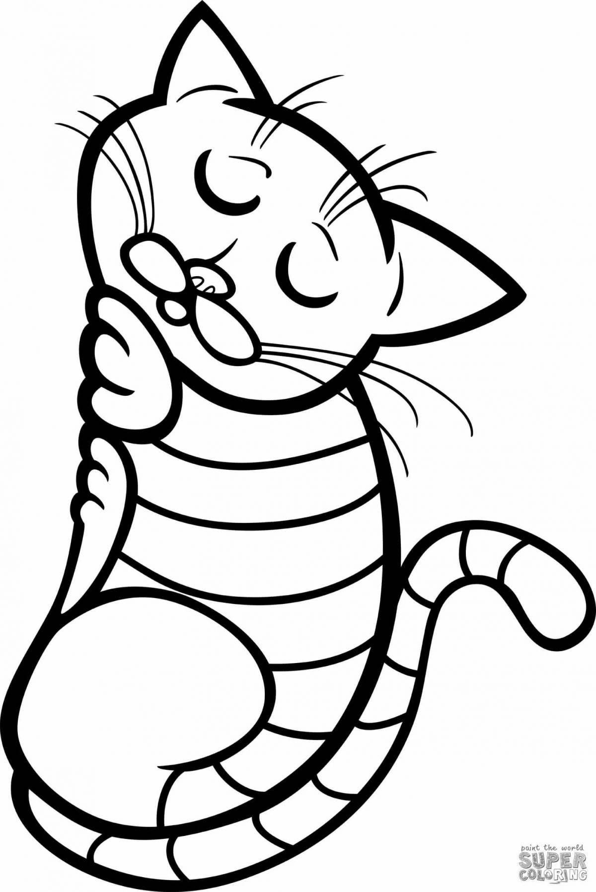 Alert tabby cat coloring page