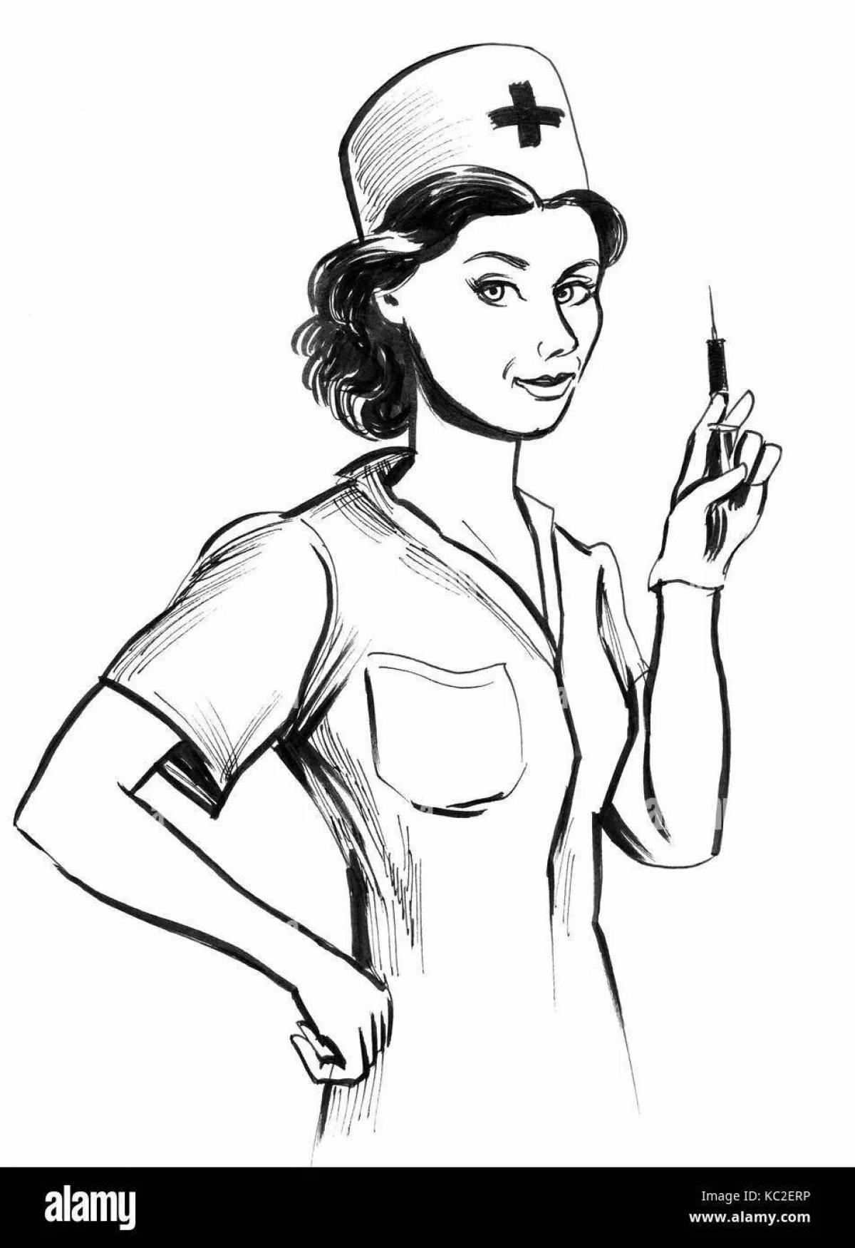 Colorful military nurse coloring page