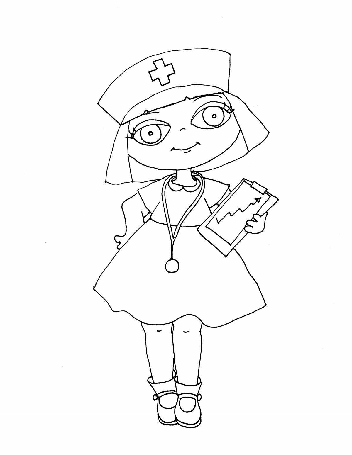 Coloring page graceful military nurse