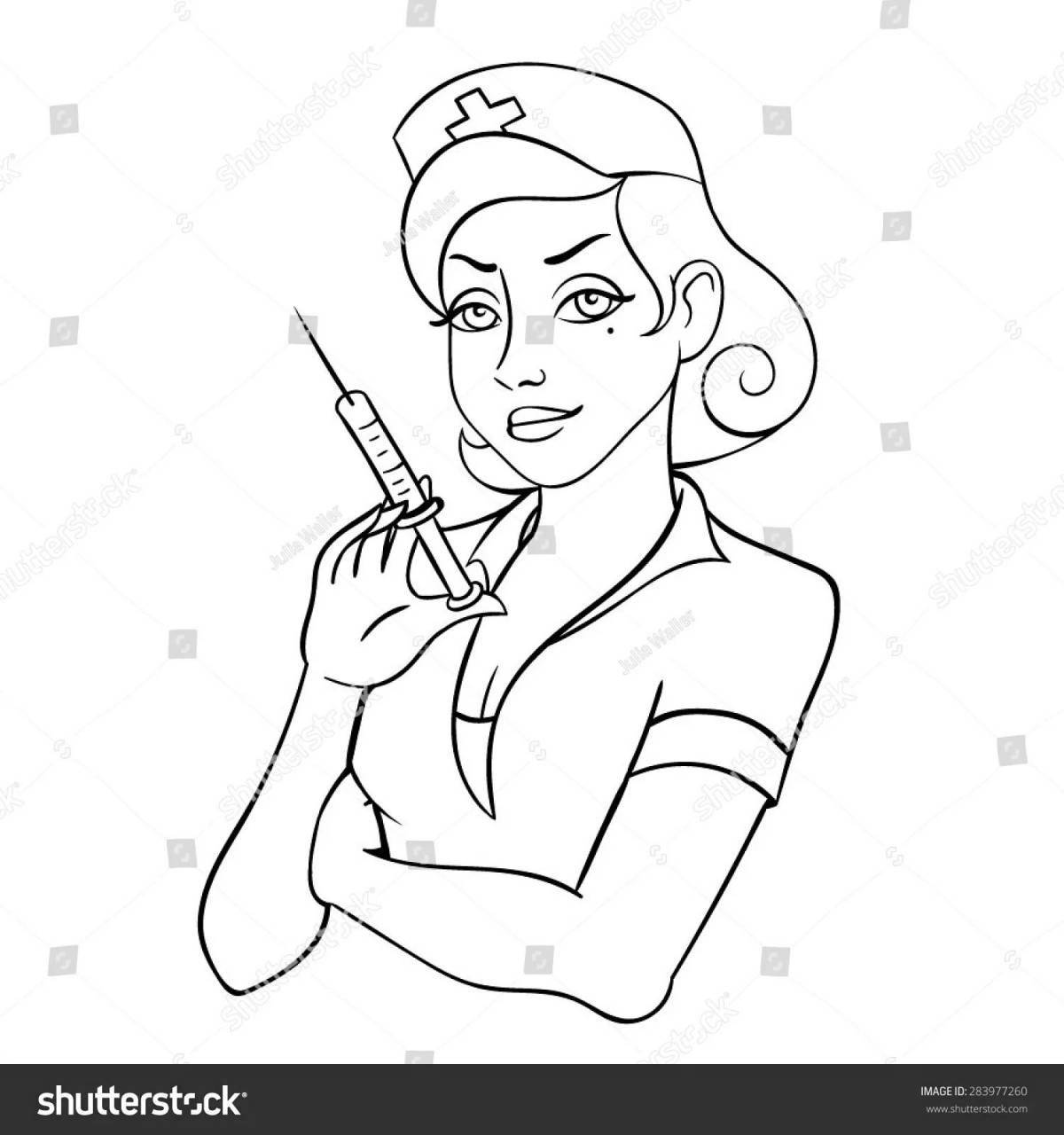 Раскраска очаровательная военная медсестра