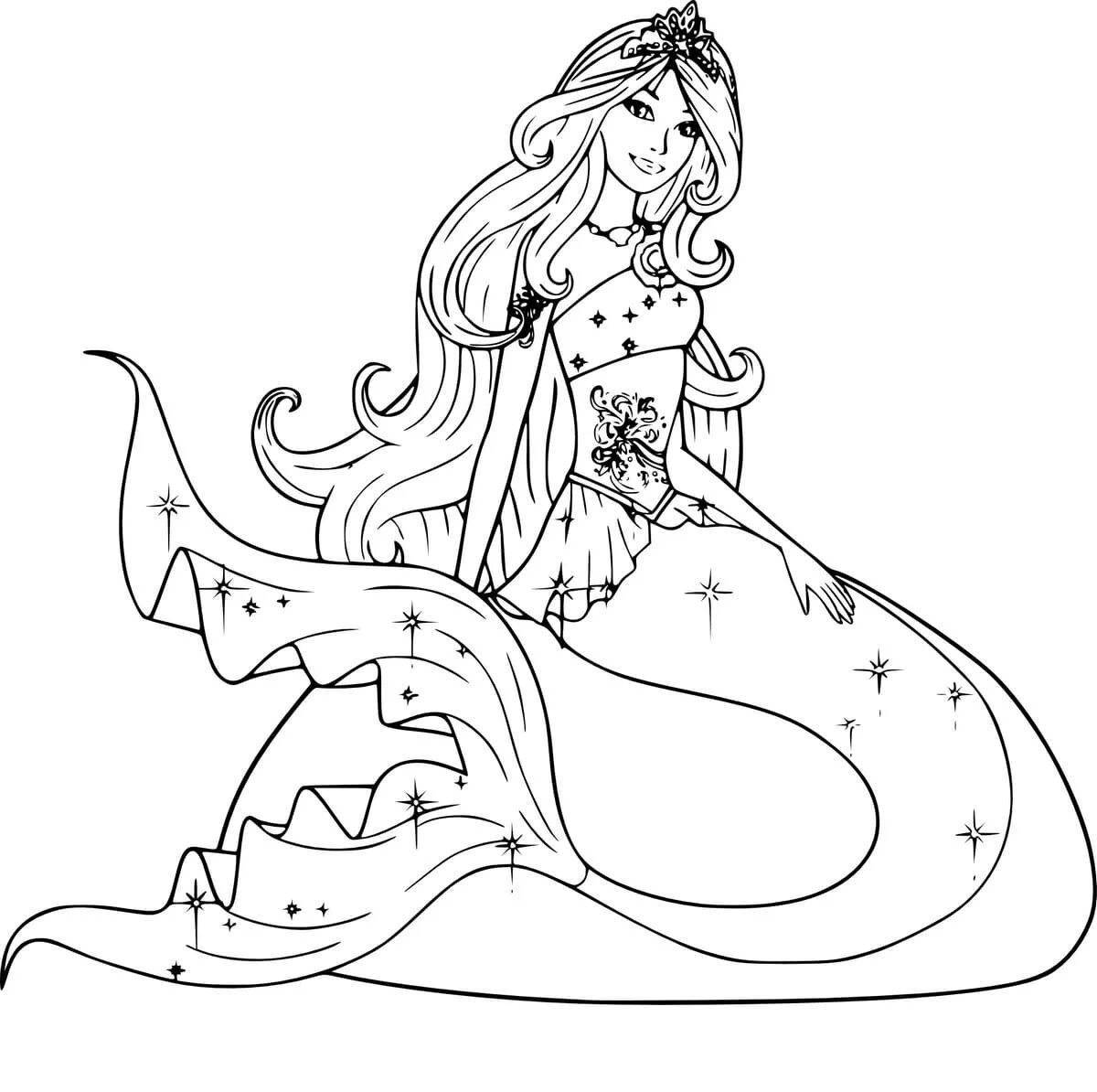 Coloring book shining queen barbie