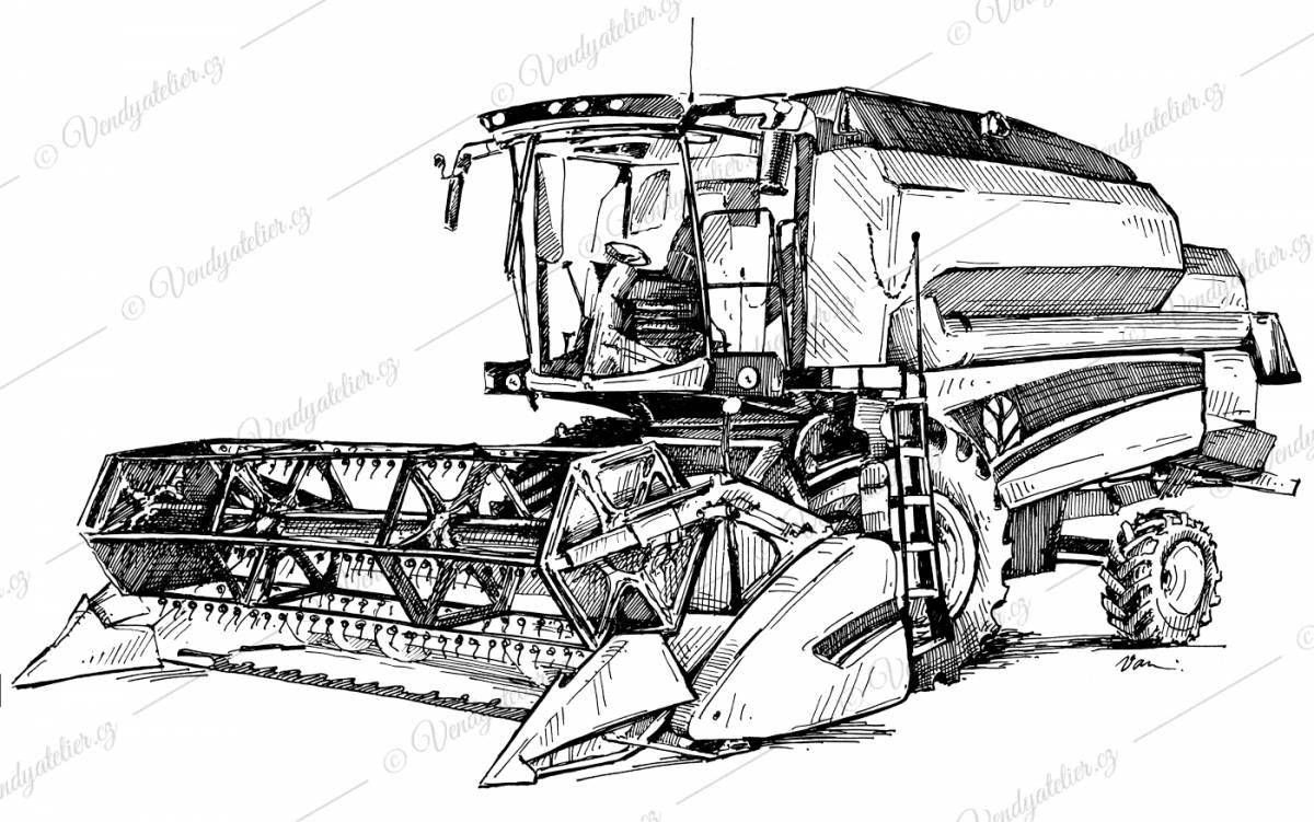 Coloring page elegant corn harvester