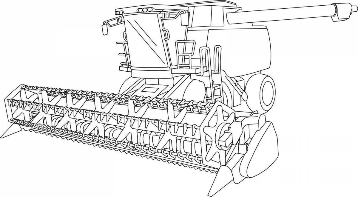 Brightly colored corn harvester coloring page