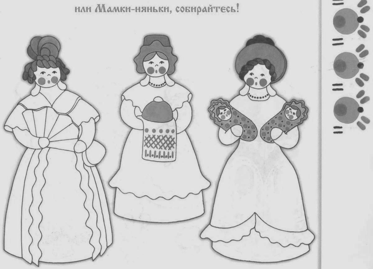 Coloring page graceful dymkovo doll