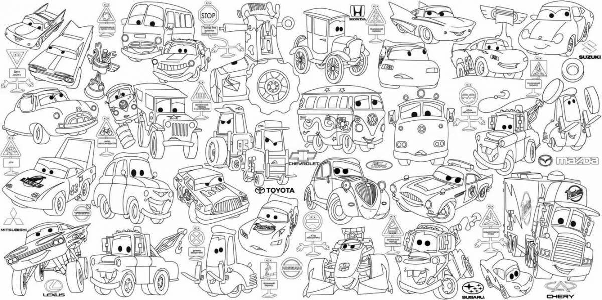 Colorful mega cars coloring book