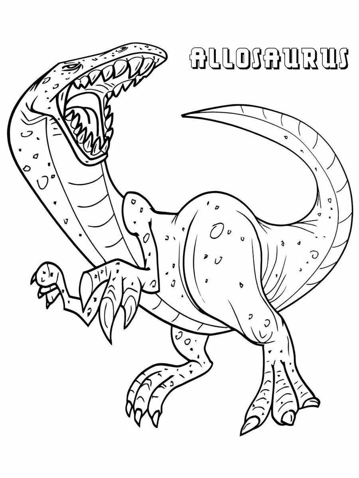 Яркая страница раскраски динозавров аллозавров