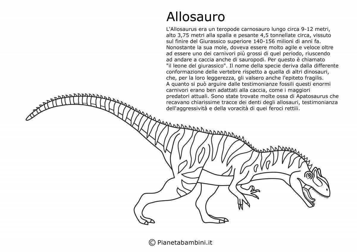 Dinosaur allosaurus coloring page with glitter colors