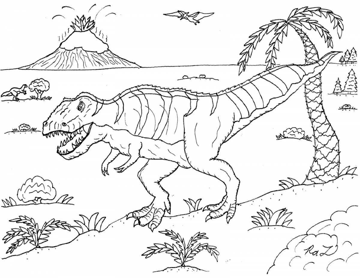 Богато окрашенная страница раскраски динозавров аллозавров