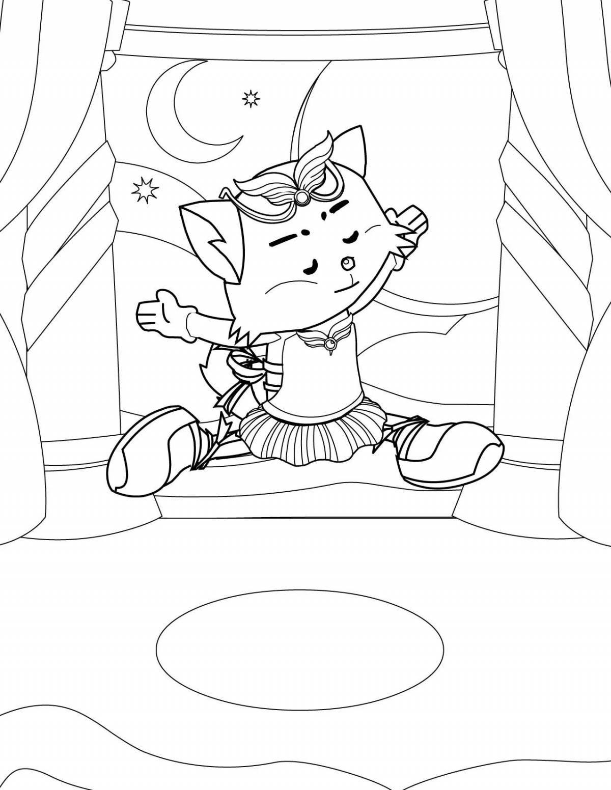 Coloring page joyful cat ballerina