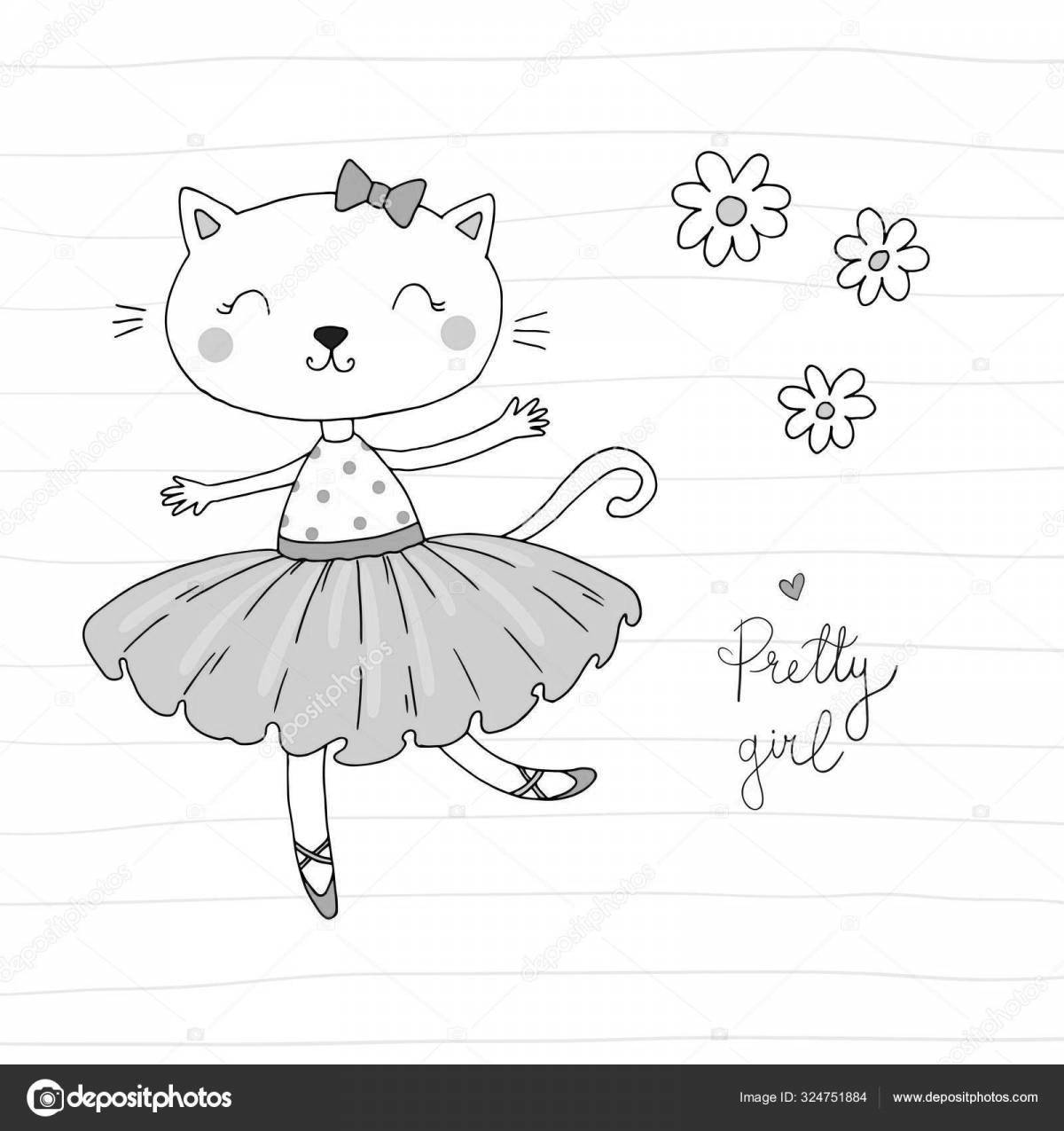 Coloring page nice ballerina cat