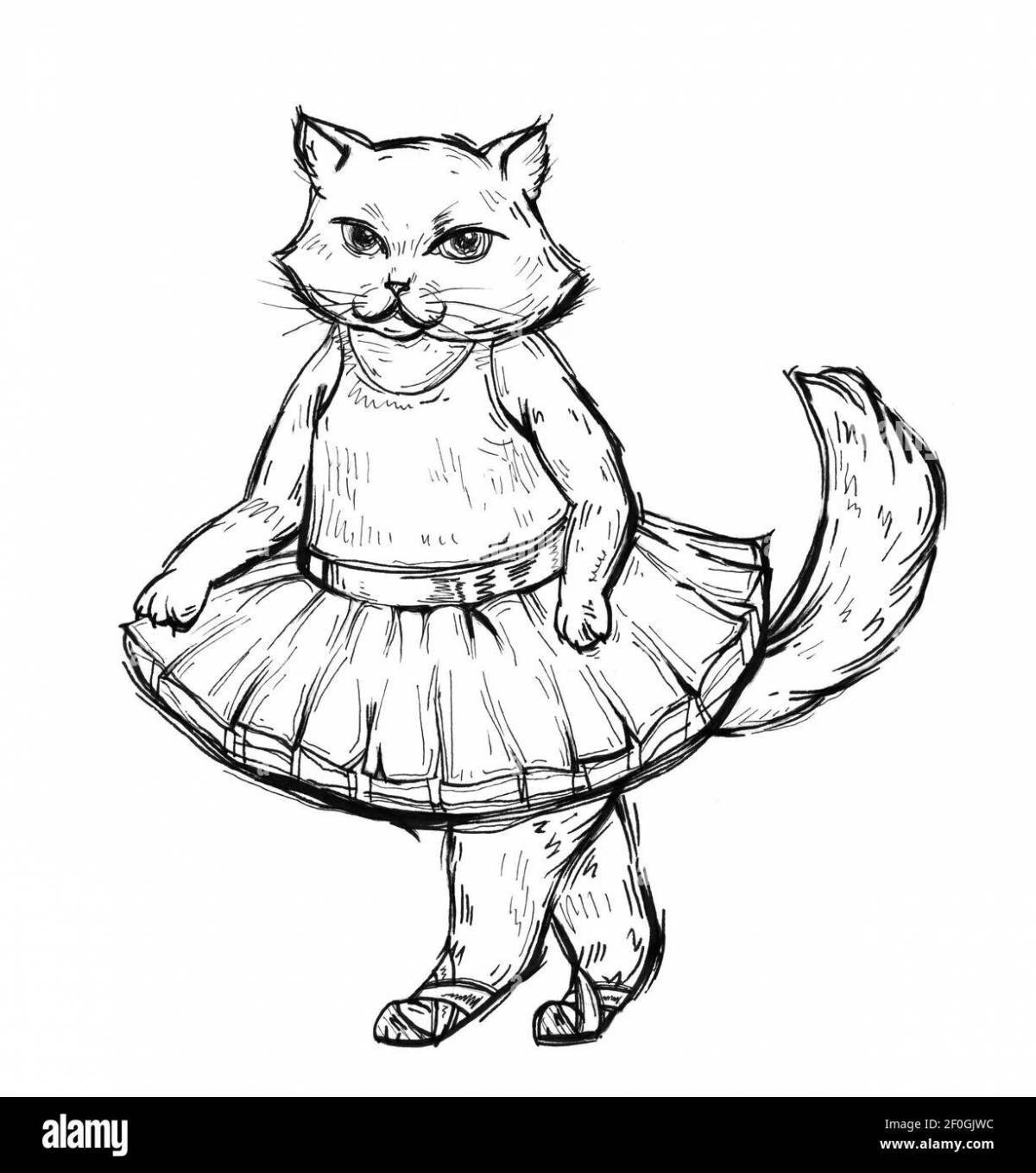 Coloring page elegant ballerina cat