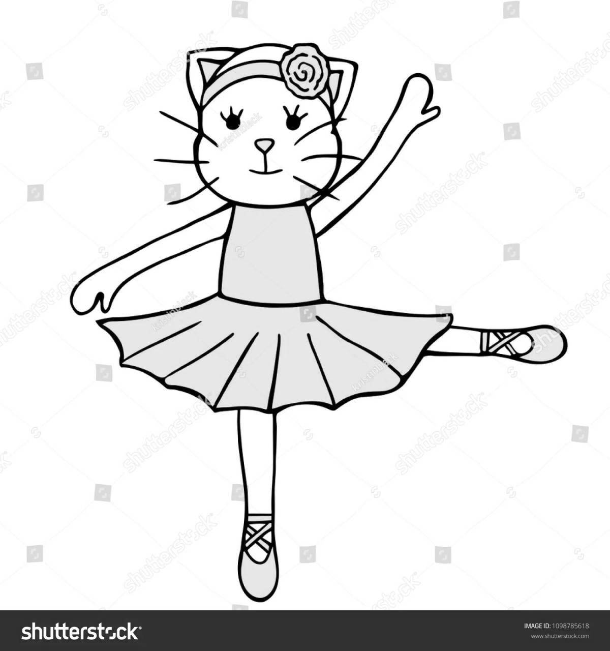 Coloring page cheerful cat ballerina