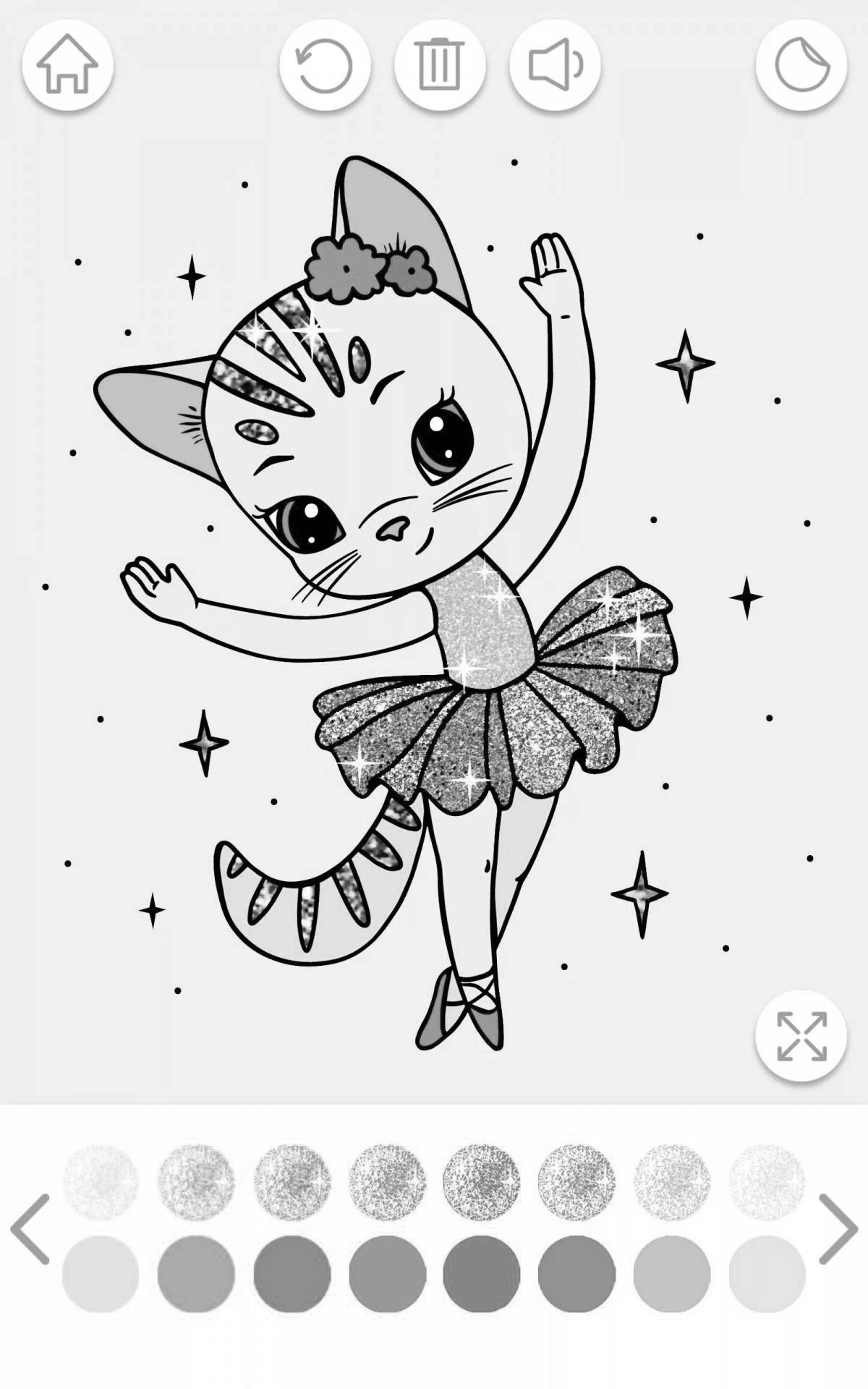 Раскраска безмятежная кошка балерина