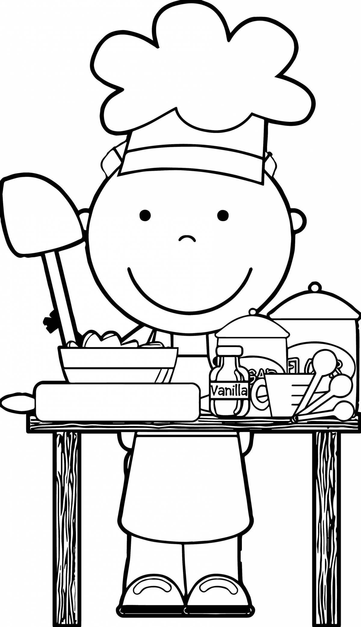 Coloring page energetic chef