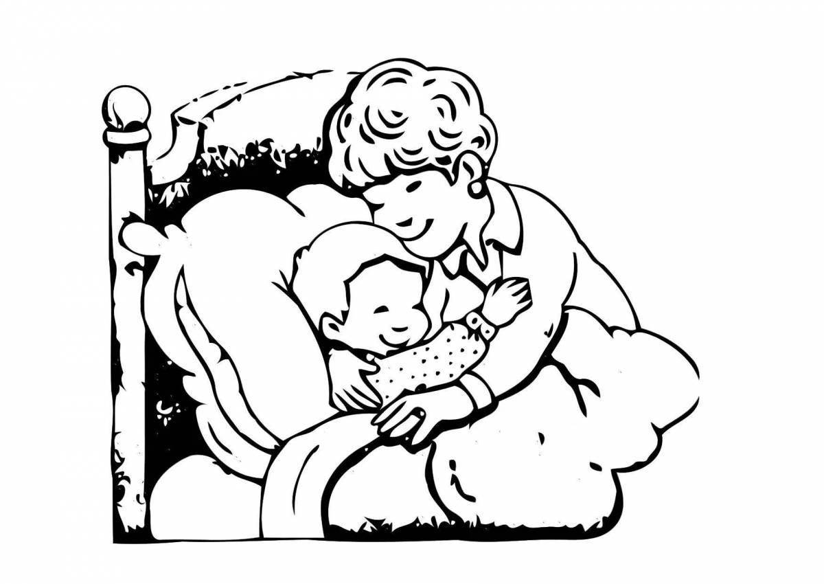 Adorable sleeping baby coloring page