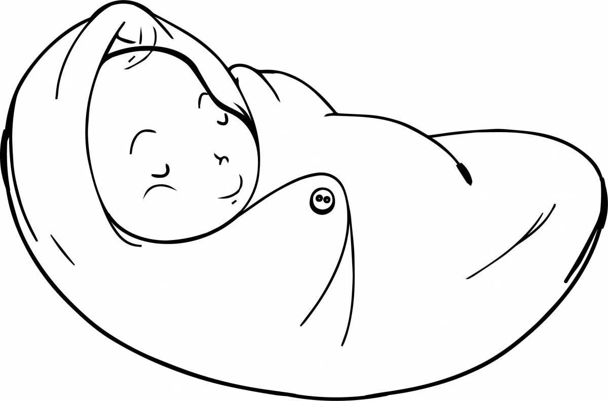 Coloring book fluffy sleeping baby
