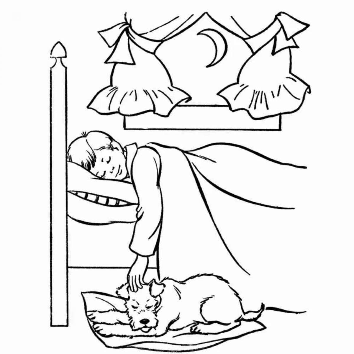 Раскраска «приютившийся спящий ребенок»