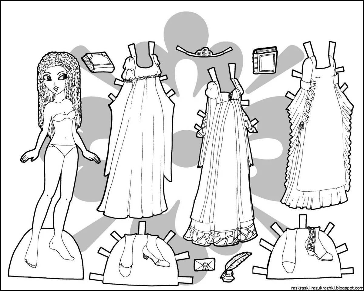Coloring book for girls in shining dress