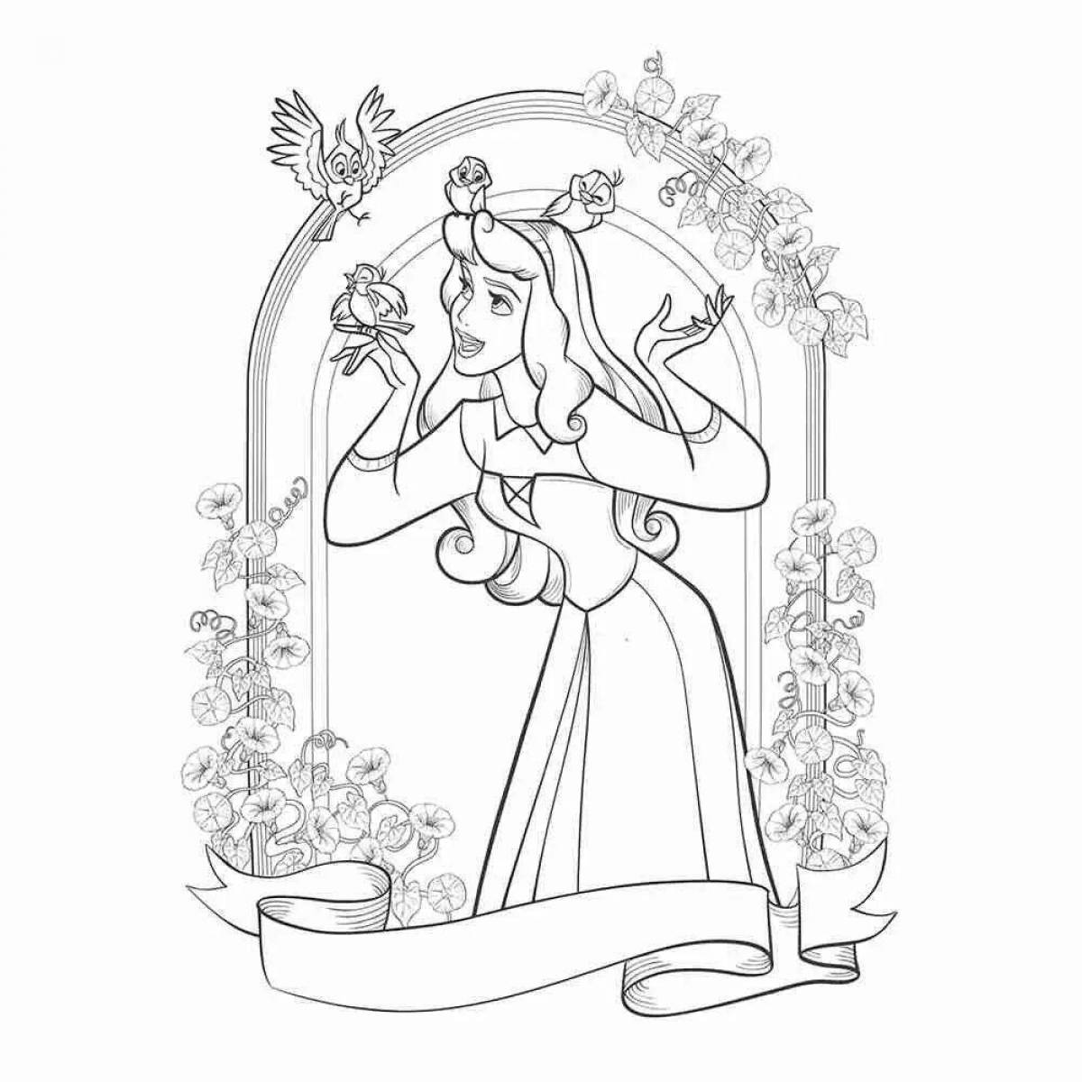 Coloring book shining sleeping princess