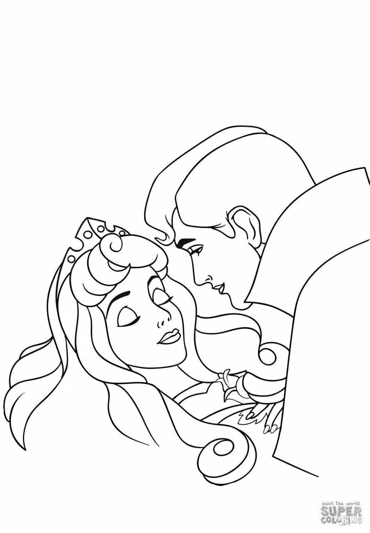 Coloring book glowing sleeping princess
