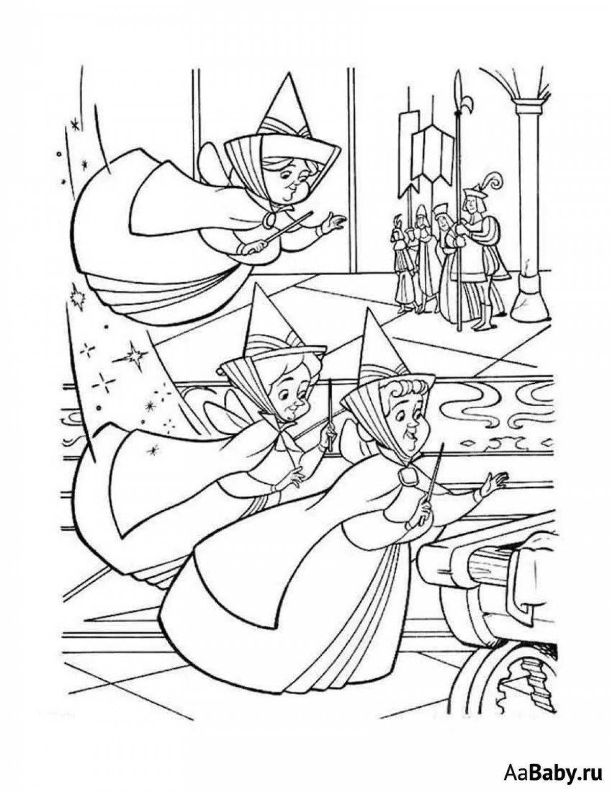 Coloring book sleeping princess from a fairy tale