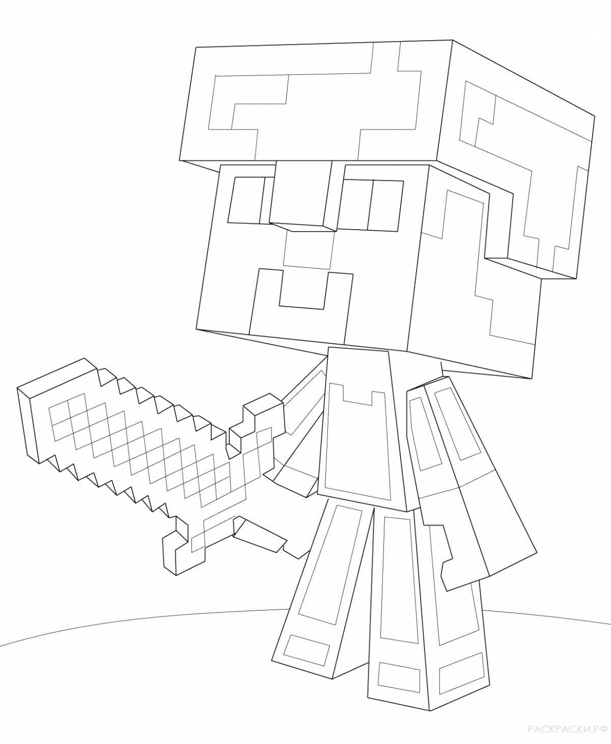 Fantastic minecraft robot coloring page