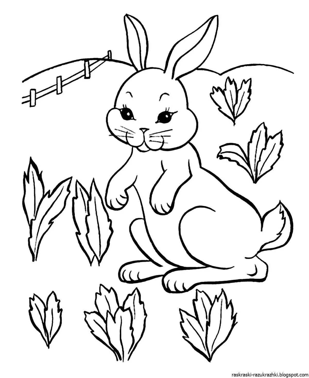 Coloring book charming hare rabbit