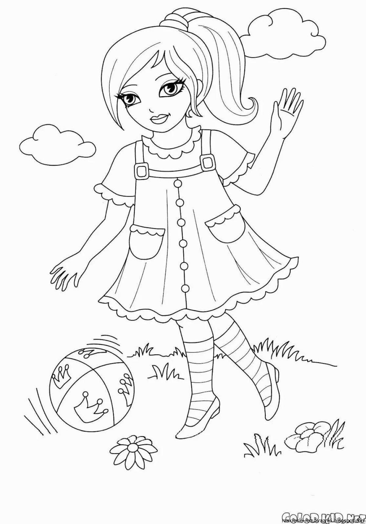 Coloring page cheerful standing girl