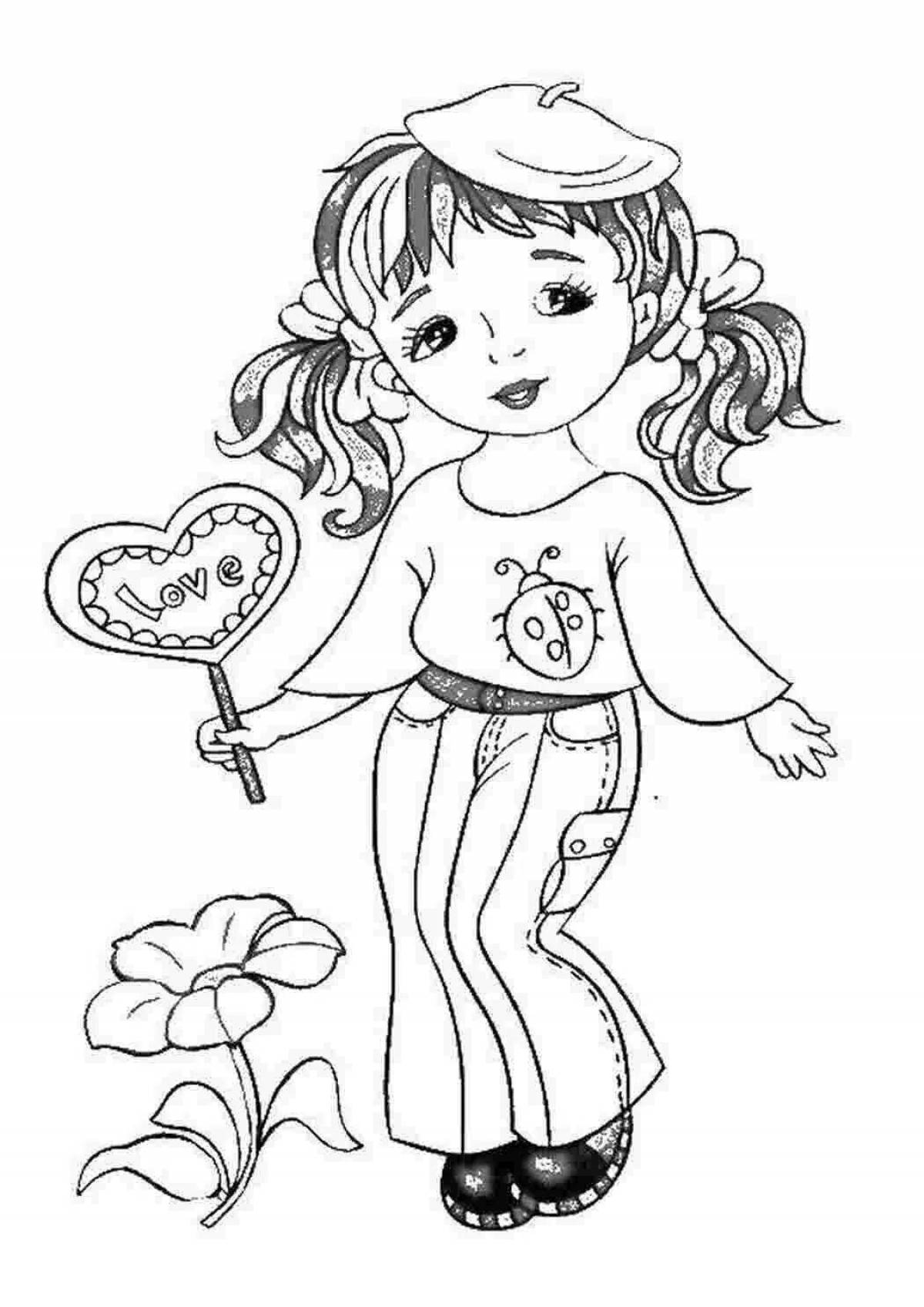 Bright standing coloring girl