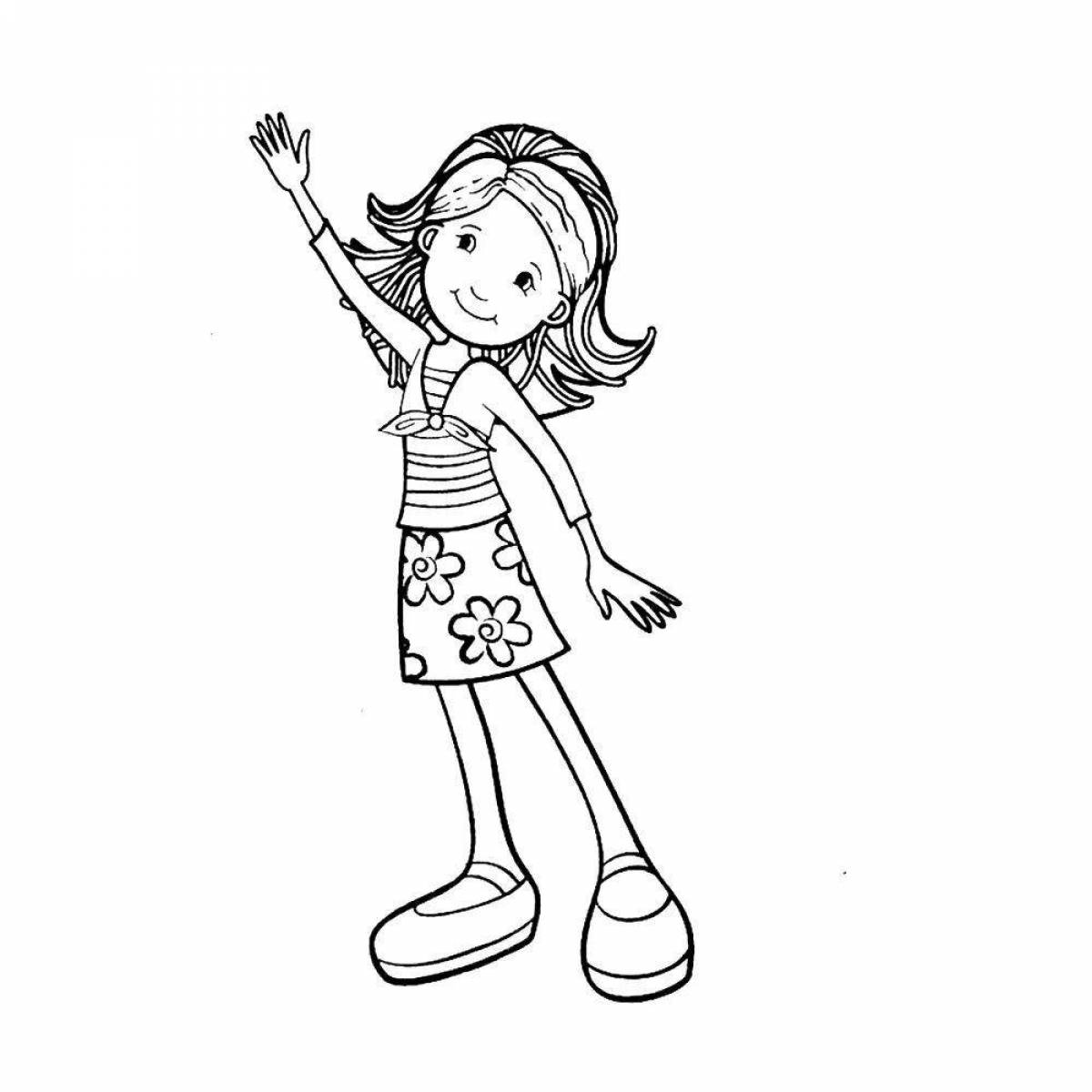 Coloring page smiling standing girl