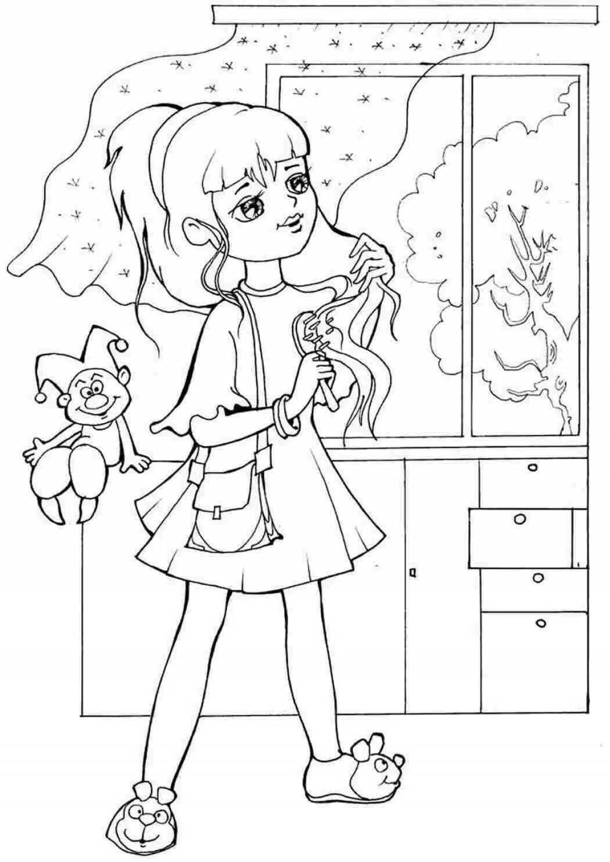 Adorable coloring girl standing