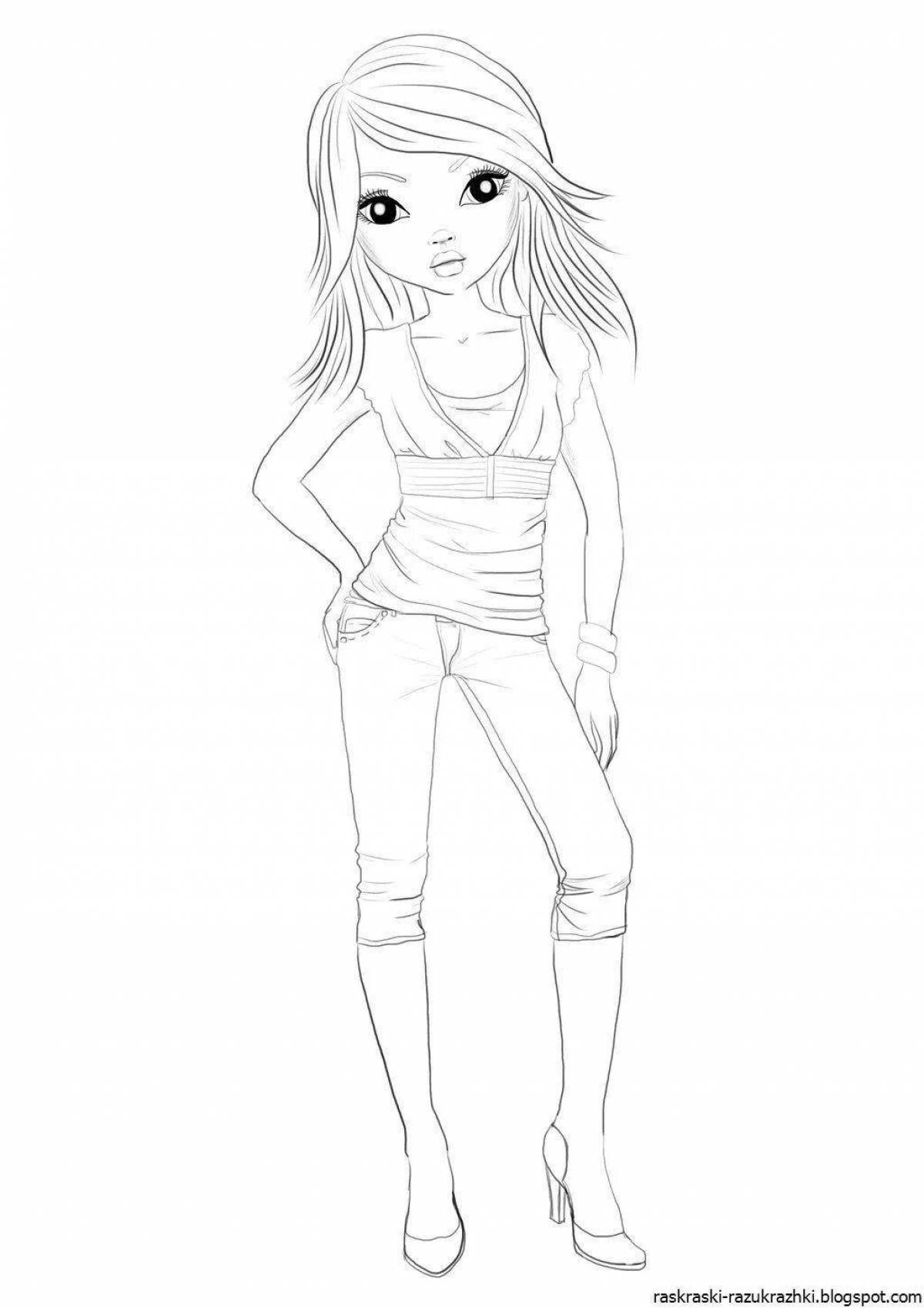 Coloring page of a violent standing girl