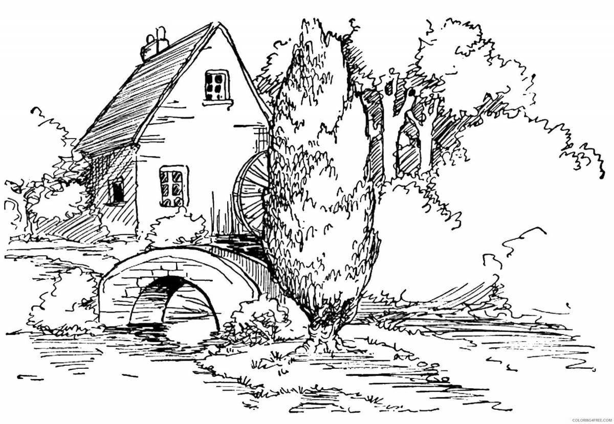 Coloring page stately home nature