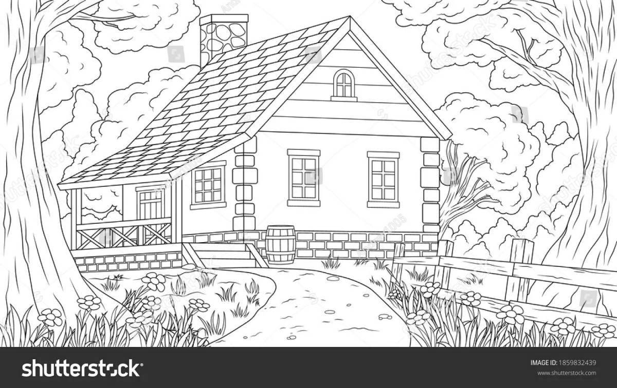Coloring book shining house nature