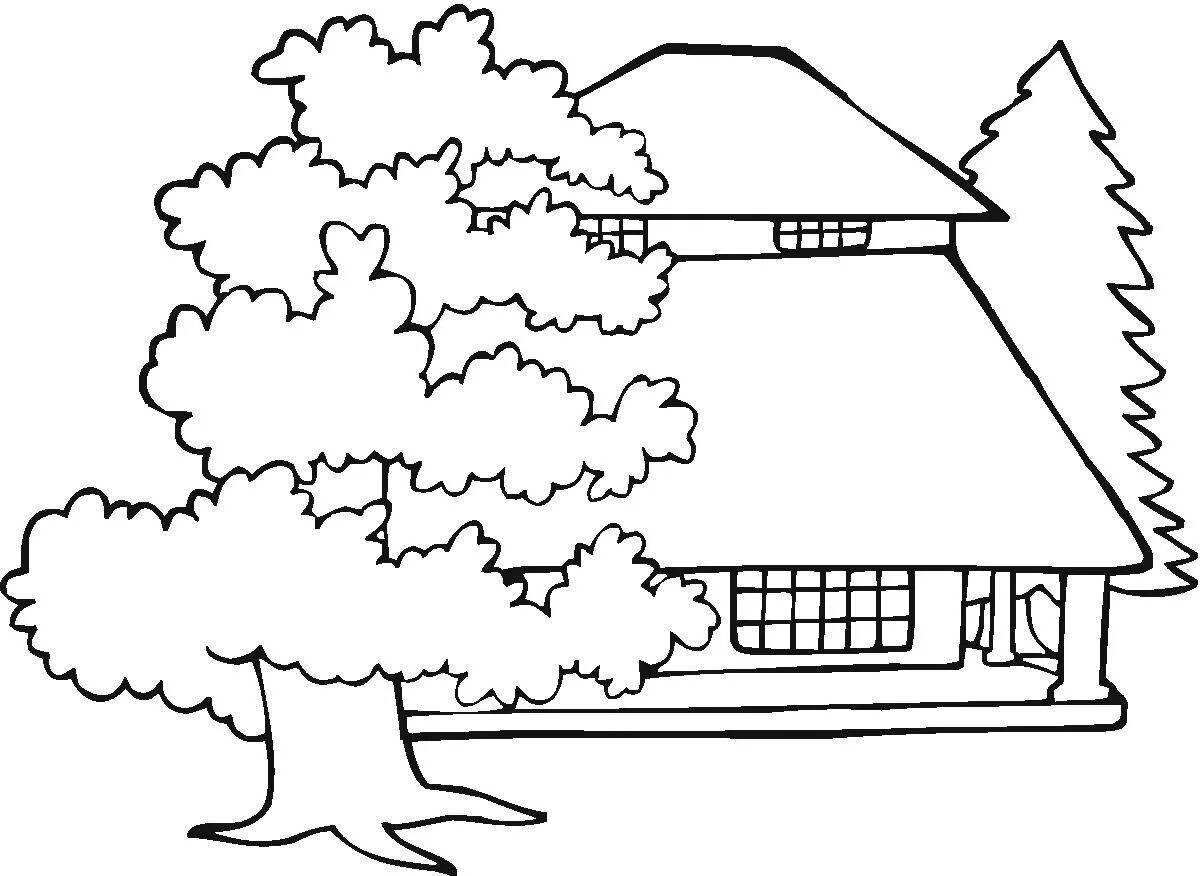 Coloring book soothing house nature