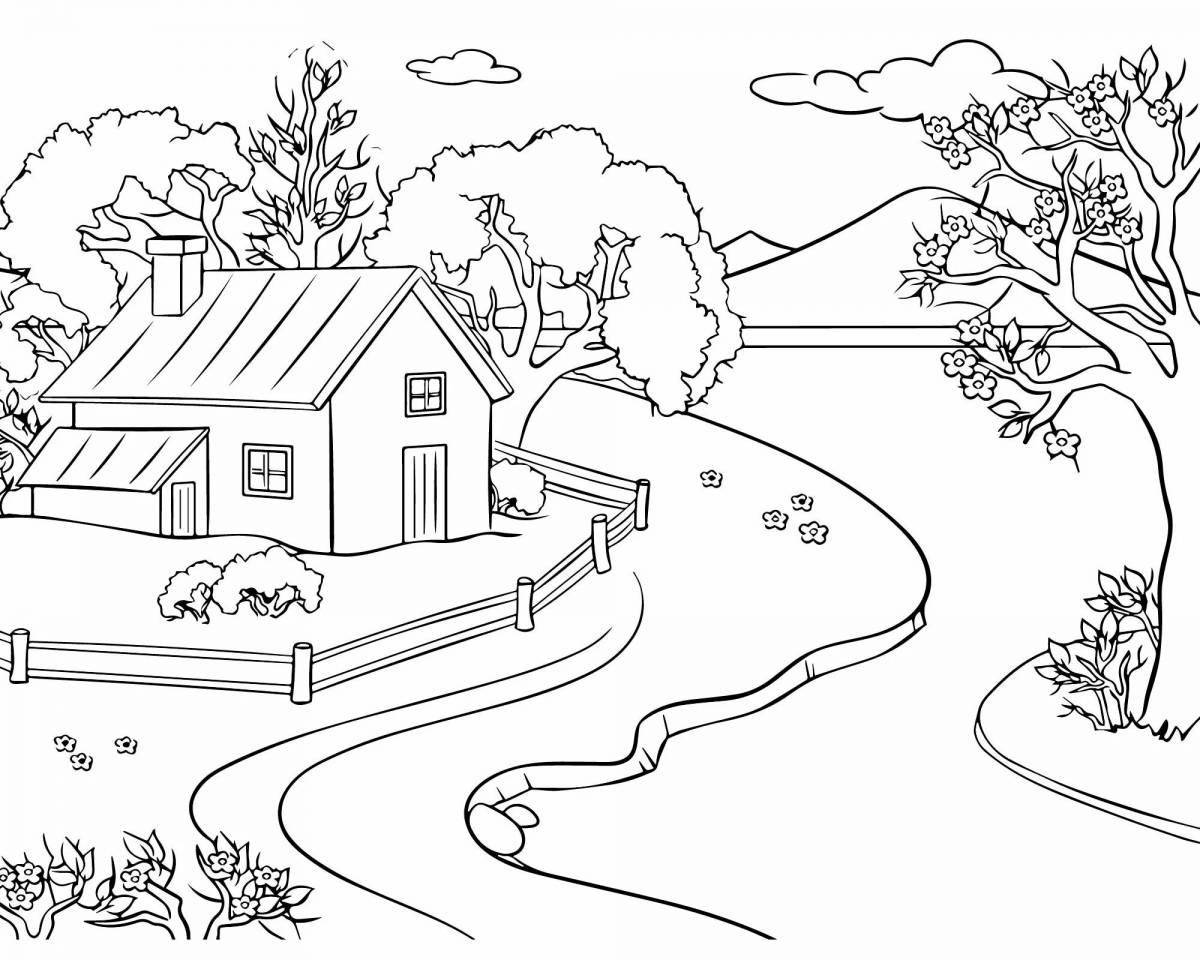 Coloring page inviting house nature