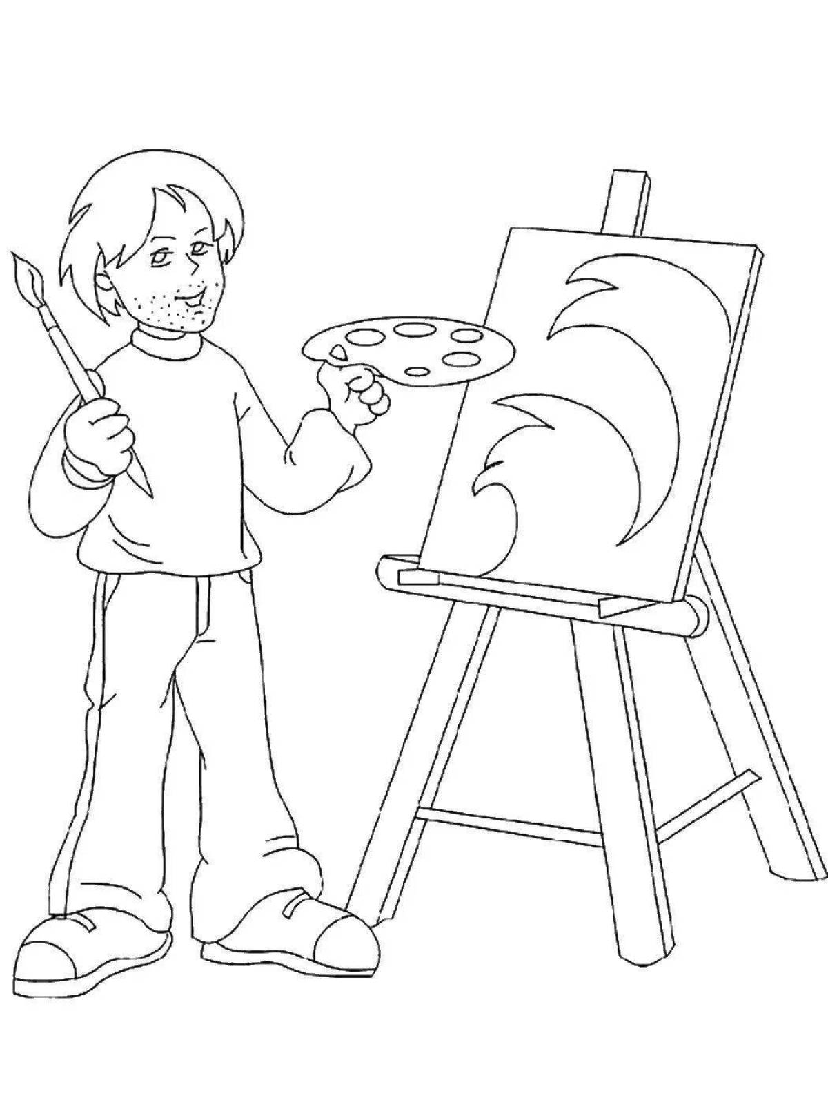 Fun coloring artist profession